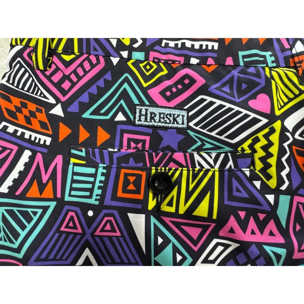 Hreski Mens Geometric Print Colorful Golf Flat Front Shorts 44 Meas: 43x8.5‎